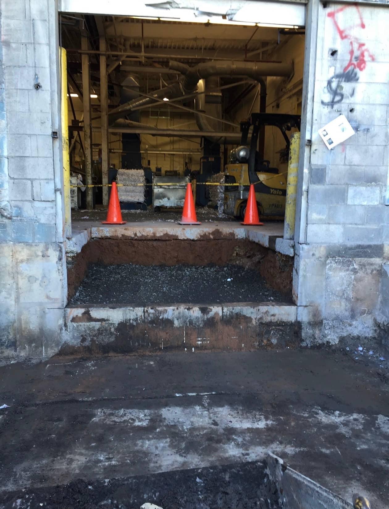 Deteriorated loading dock before rebuild by MJS & Sons Construction