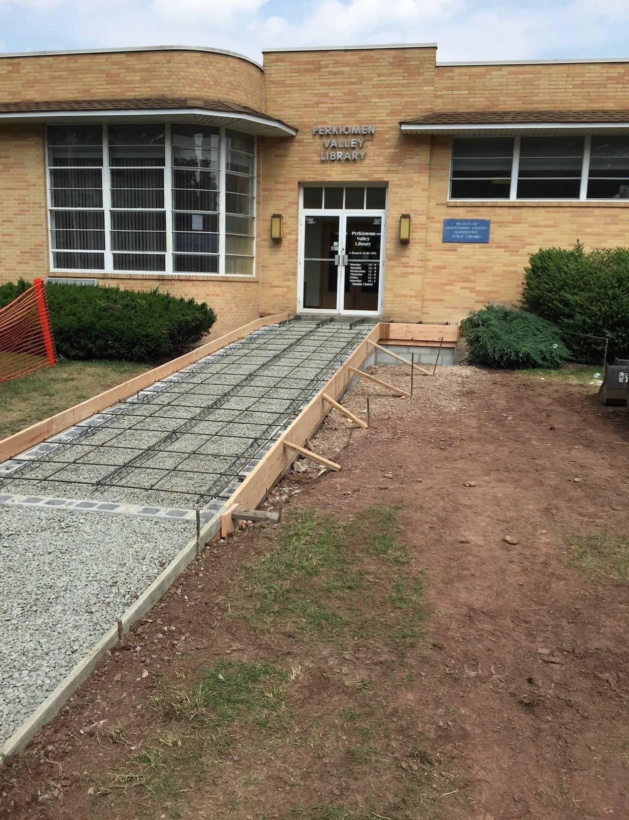 Accessible ramp forms at Perkiomen Valley Library by MJS & Sons Construction