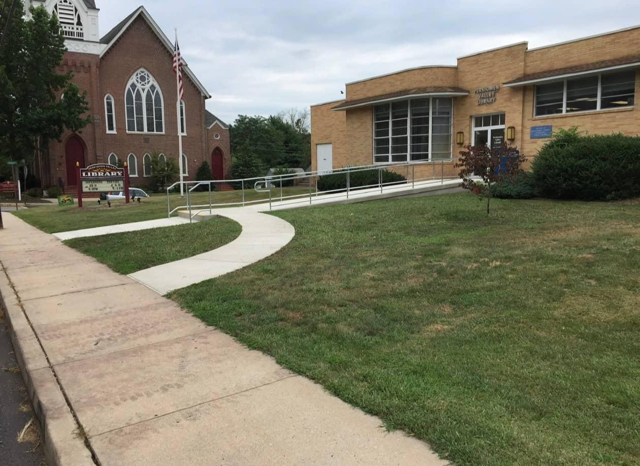 Finished walkway from the street at Perkiomen Valley Library by MJS & Sons Construction